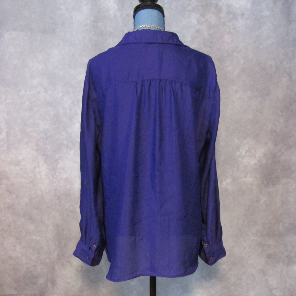 Chico's 2 Size L 12 Purple Roll Tab Sheer Blouse - Picture 3 of 5